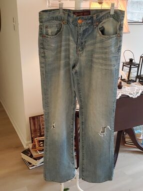 Mens Seven7 Light Blue Bootcut Jeans with Knee Rips Distressed Size 32x32